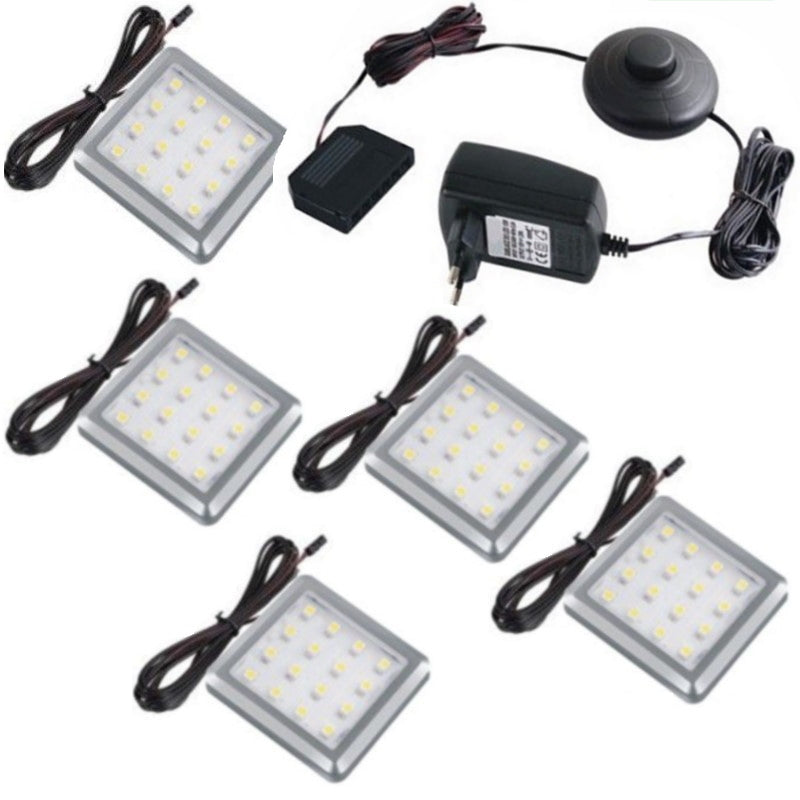 LED Aufbau Möbelleuchte SQUARE Set mit 1-6 Leuchten, Druckschalter-Trafo