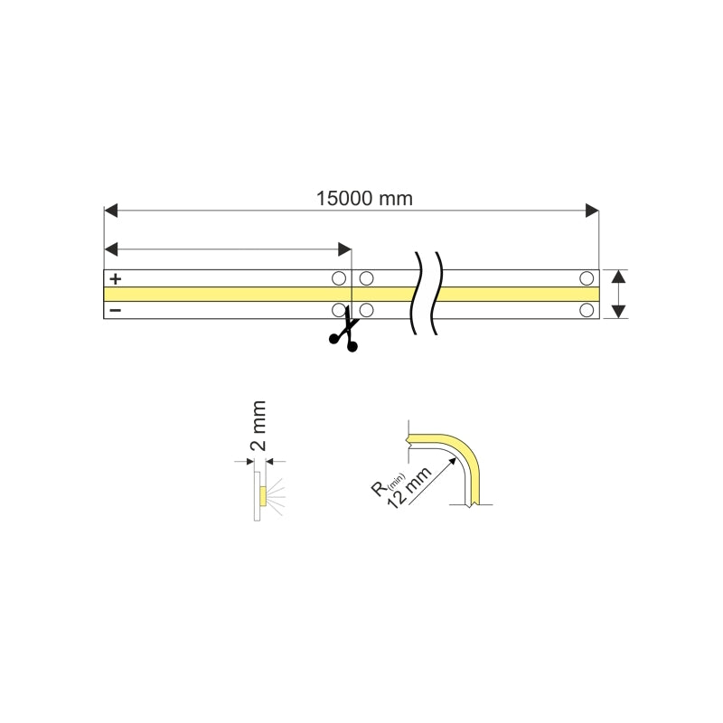 1m SCOB LED Streifen 24V 10W 1200Lm 8mm RA90 warm weiß (2700K) Nano Coating IP66