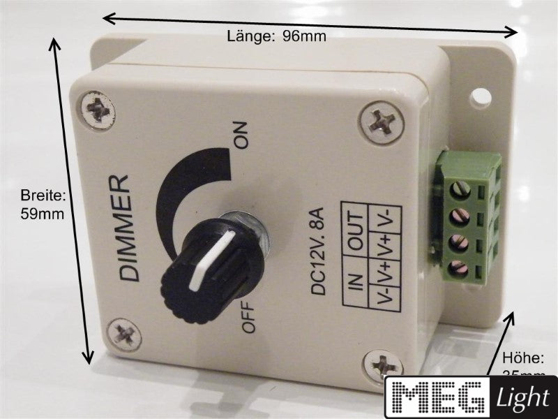 LED Dimmer / SMD Dimmer stufenlos dimmen Drehknopf 12 24V/DC max. 8A / 96W