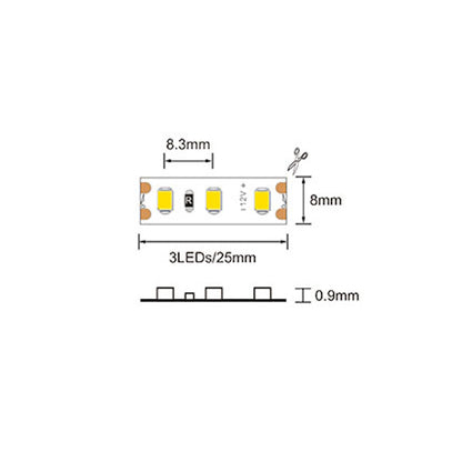 1m LED Streifen 12V 6W 800Lm 120x SMD2835/m warm weiß (2900K) Ra=90 IP66