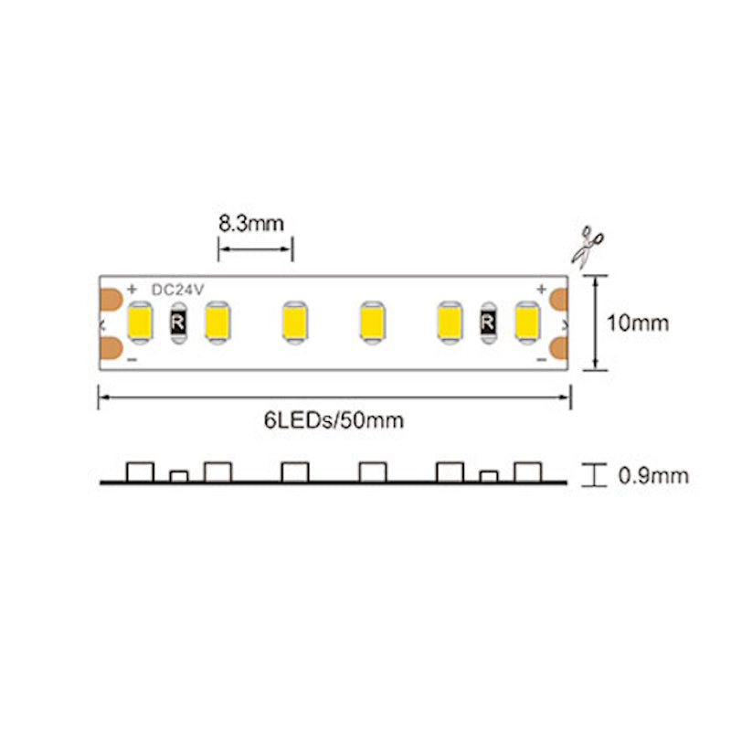 1m LED Streifen 24V 9,6W 1200Lm 120x SMD2835/m pur weiß (4000K) Ra=90 IP66