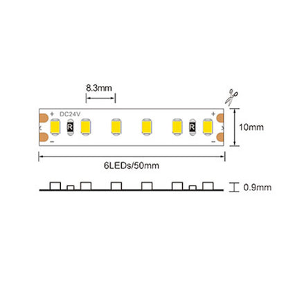 1m LED Streifen 24V 9,6W 1200Lm 120x SMD2835/m pur weiß (4000K) Ra=90 IP66