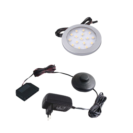 1-6 LED Aufbau Möbel Unterbauleuchte "ORBIT" silber + Netzteil mit Druckschalter