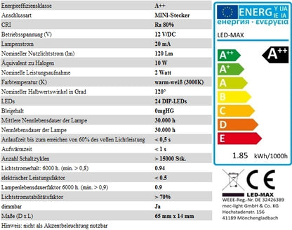 LED AUFBAU OVAL Möbel /Unterbauleuchte in schwarz warm weiß 3000k12V/2W D=65mm