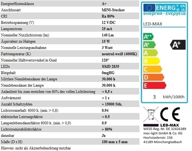 LED AUFBAU Möbel/Unterbauleuchte FOTON G:weiß Set 1-6 Leuchten, Schalter-Trafo