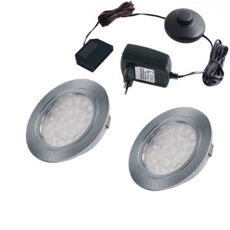 LED Einbau Möbelleuchte OVAL Alu gebürstet Set mit 1-6 Leuchten Schalter + Trafo