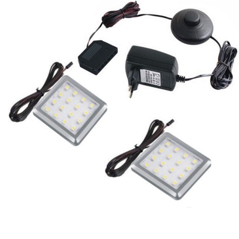 LED Aufbau Möbelleuchte SQUARE Set mit 1-6 Leuchten, Druckschalter-Trafo