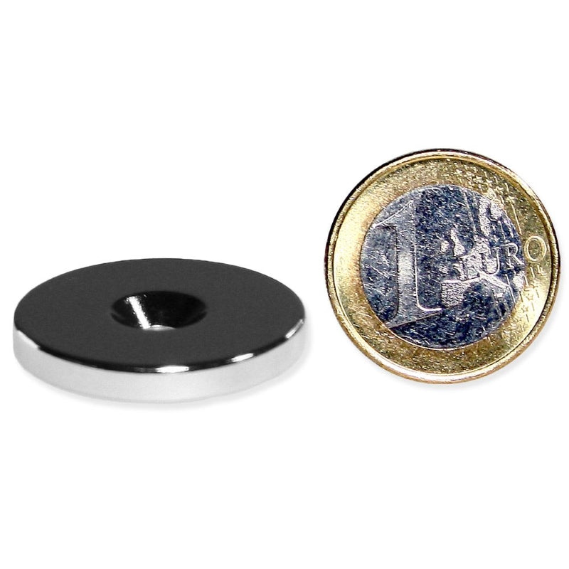 Scheibenmagnet/Montagemagnet Ø 27mm x 4mm Neodym N35 (8kg) vernickelt 4,5mm