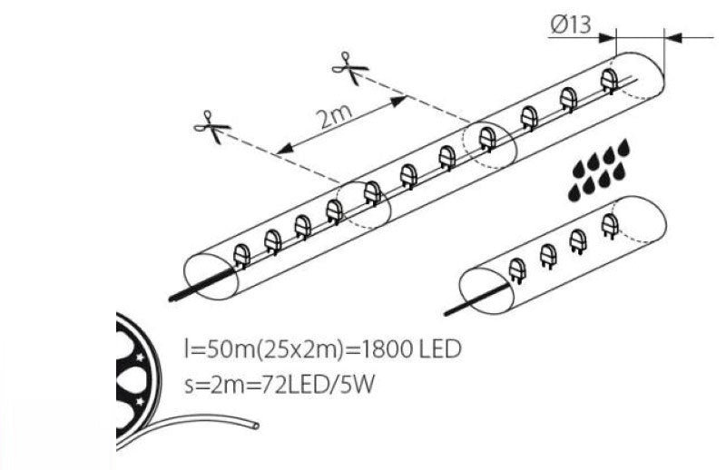 50m blaues LED Lichtschlauch LED Kette alle 1m trennbar + Anschlußset