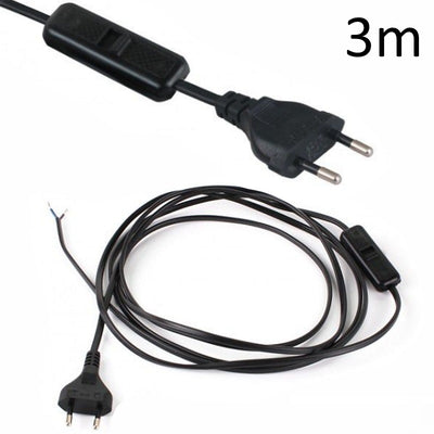 3m Kabel mit Schalter und Strom Stecker für Euro Steckdosen schwarz
