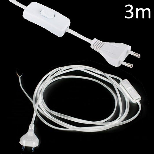 3m Kabel mit Schalter und Strom Stecker für Euro Steckdosen weiß