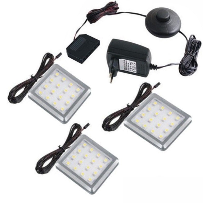 LED Aufbau Möbelleuchte SQUARE Set mit 1-6 Leuchten, Druckschalter-Trafo