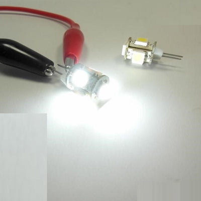 G4 LED Stiftsockel Zylinder 5x 3 Chip SMDs 80Lm 0,9W 10-15V neutral weiß (4500K)