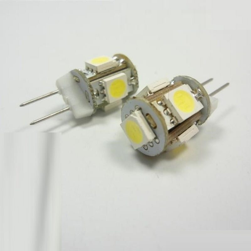 G4 LED Stiftsockel Zylinder 5x 3 Chip SMDs 80Lm 0,9W 10-15V neutral weiß (4500K)
