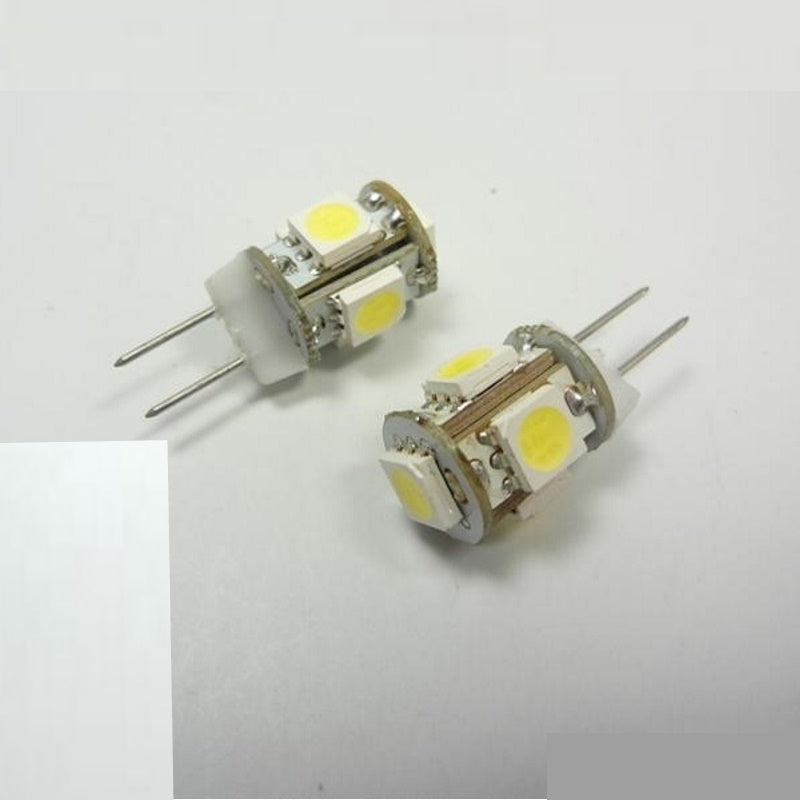 G4 LED Stiftsockel Zylinder 5x 3 Chip SMDs 80Lm 0,9W 10-15V neutral weiß (4500K)