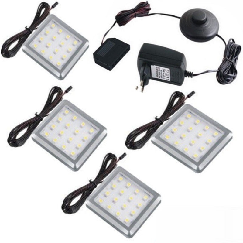 LED Aufbau Möbelleuchte SQUARE Set mit 1-6 Leuchten, Druckschalter-Trafo