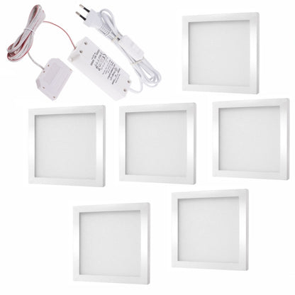 LED AUFBAU Möbel/Unterbauleuchte FOTON G:weiß Set 1-6 Leuchten, Schalter-Trafo