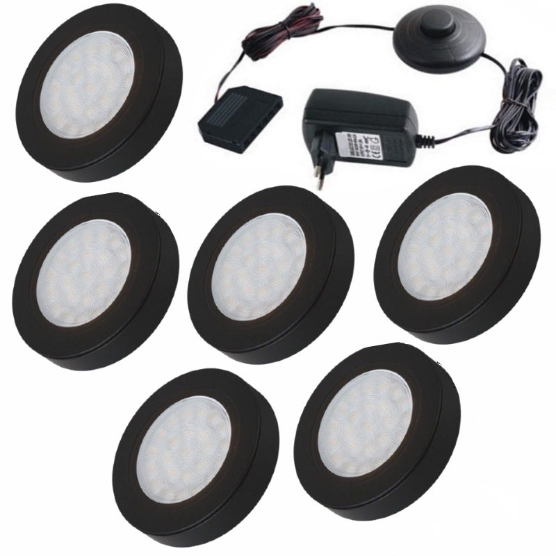 LED Aufbau OVAL Möbelleuchte schwarz, Set mit 1-6 Leuchten, Druckschalter-Trafo