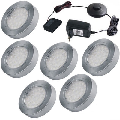 LED Aufbau OVAL Möbelleuchte Alu gebürstet, Set 1-6 Leuchten Druckschalter-Trafo