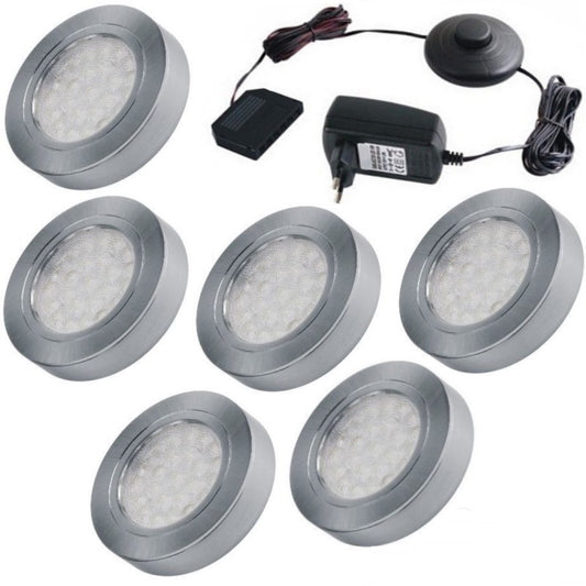 LED Aufbau OVAL Möbelleuchte Alu gebürstet, Set 1-6 Leuchten Druckschalter-Trafo