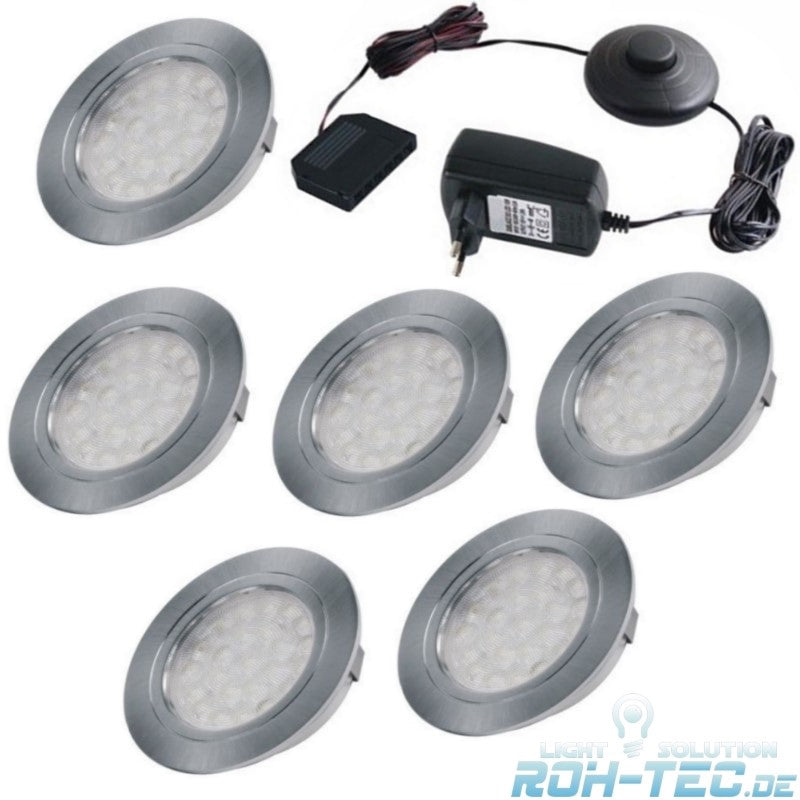 LED Einbau Möbelleuchte OVAL Alu gebürstet Set mit 1-6 Leuchten Schalter + Trafo