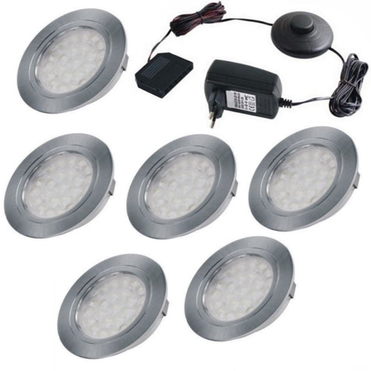 LED Einbau Möbelleuchte OVAL Alu gebürstet Set mit 1-6 Leuchten Schalter + Trafo