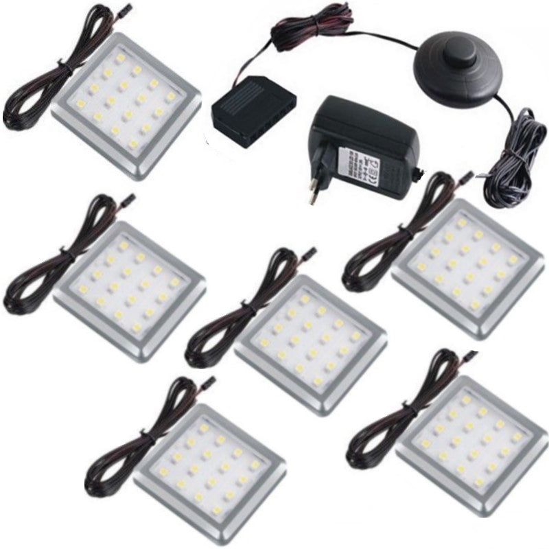 LED Aufbau Möbelleuchte SQUARE Set mit 1-6 Leuchten, Druckschalter-Trafo
