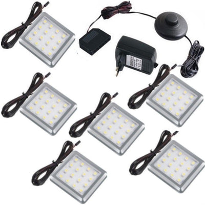 LED Aufbau Möbelleuchte SQUARE Set mit 1-6 Leuchten, Druckschalter-Trafo