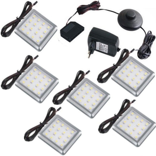LED Aufbau Möbelleuchte SQUARE Set mit 1-6 Leuchten, Druckschalter-Trafo