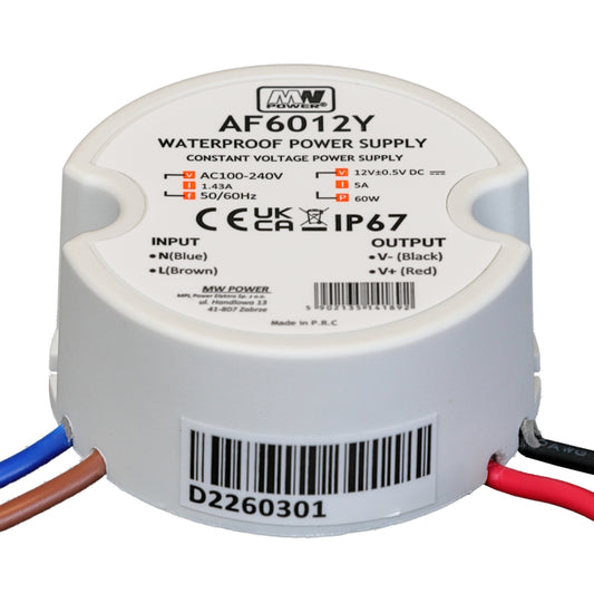 runder LED Trafo | Netzteil 12V/DC 60W 5A wasserfest IP66 Unterputzdose AF6012Y