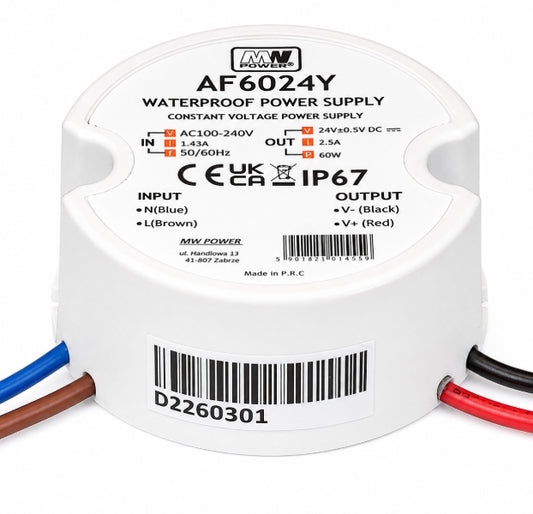 runder LED Trafo|Netzteil 24V/DC 60W 2,5A wasserfest IP66 Unterputzdose AF6024Y