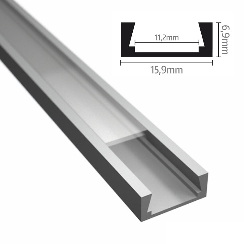 ALU Profil | Leiste | Schiene AUFBAU-16 für Led Streifen + Klick Abdeckung