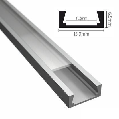 ALU Profil | Leiste | Schiene AUFBAU-16 für Led Streifen + Klick Abdeckung