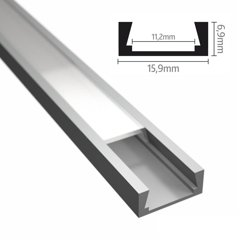 ALU Profil | Leiste | Schiene AUFBAU-16 für Led Streifen + Klick Abdeckung
