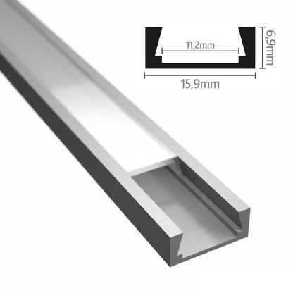 ALU Profil | Leiste | Schiene AUFBAU-16 für Led Streifen + Klick Abdeckung