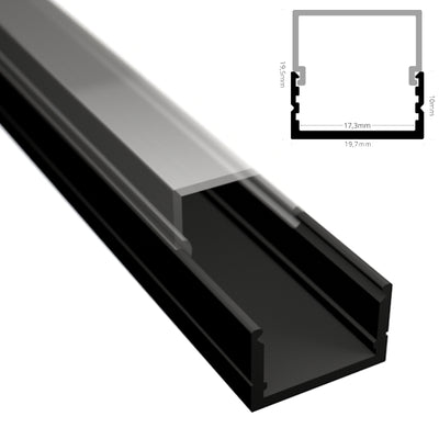ALU Profil Leiste Schiene AUFBAU-17 schwarz für Led Streifen + eckiger Abdeckung