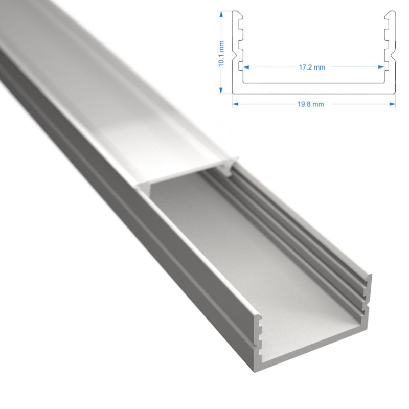 ALU Profil Leiste/Schiene AUFBAU-17 weiß für Led-Streifen + flacher Abdeckung