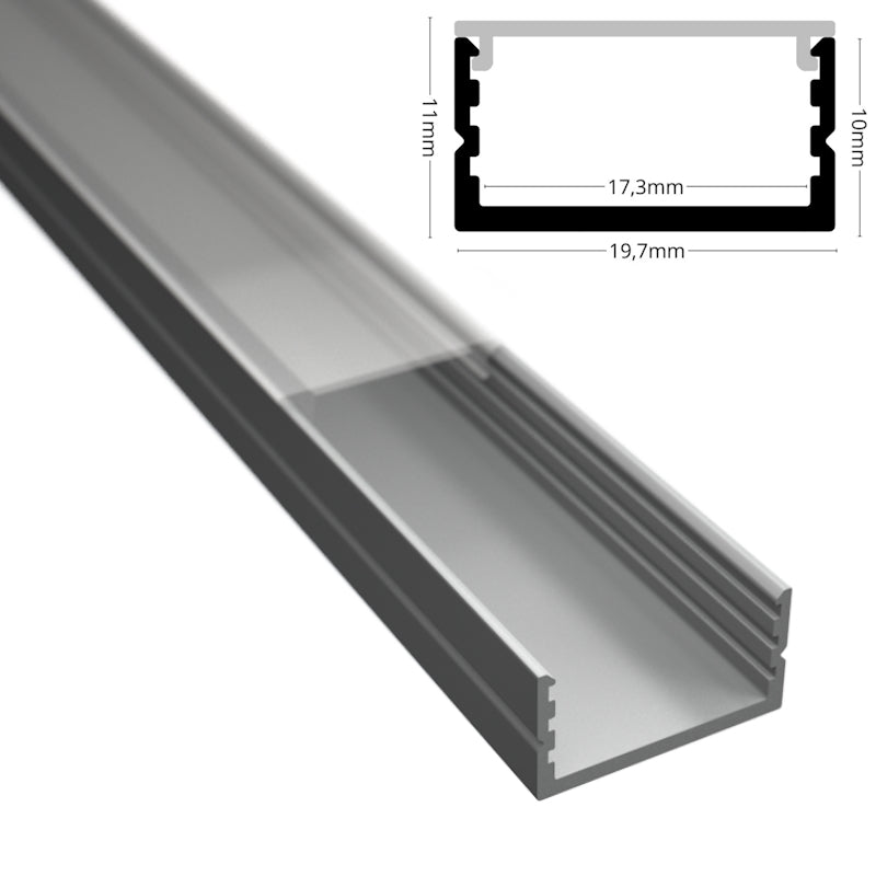 ALU-Profil Leiste/Schiene AUFBAU-17 silber für Led Streifen + flacher Abd.