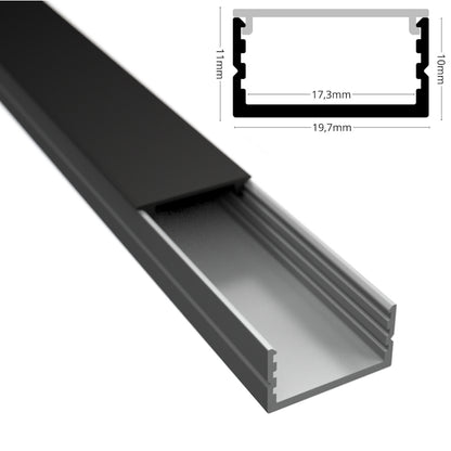 ALU-Profil Leiste/Schiene AUFBAU-17 silber für Led Streifen + flacher Abd.
