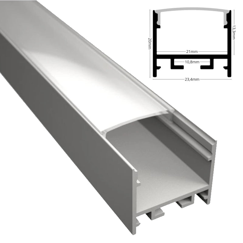 ALU Profil | Leiste | Schiene "AUFBAU-20" in weiß für Led Streifen + Abdeckung