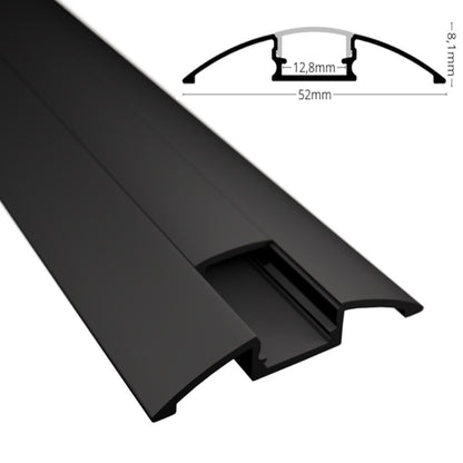 ALU Profil | Leiste | Schiene AUFBAU-Flach in schwarz abgerundet + Abdeckung