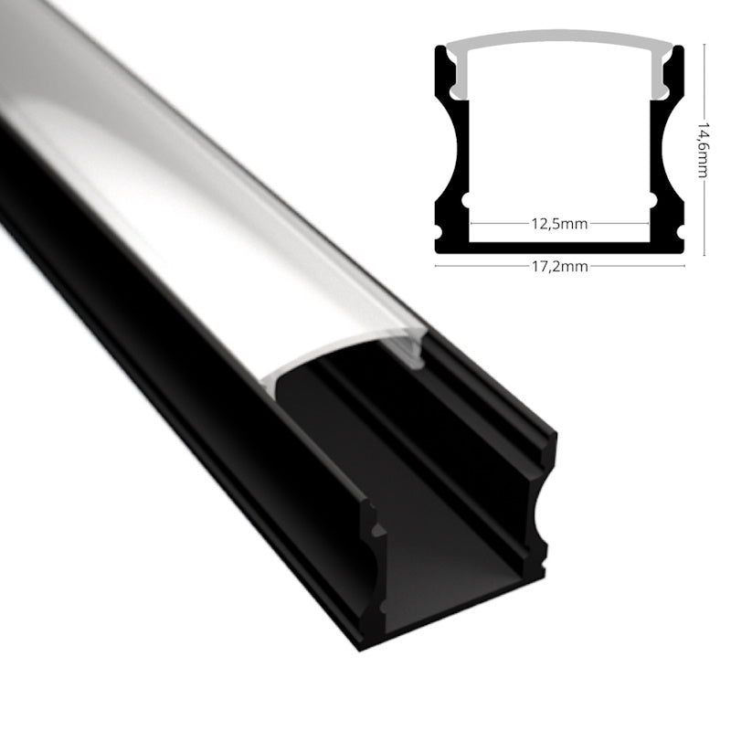 ALU Profil / Leiste AUFBAU-H in schwarz für LED Streifen + Abdeckung eloxiert