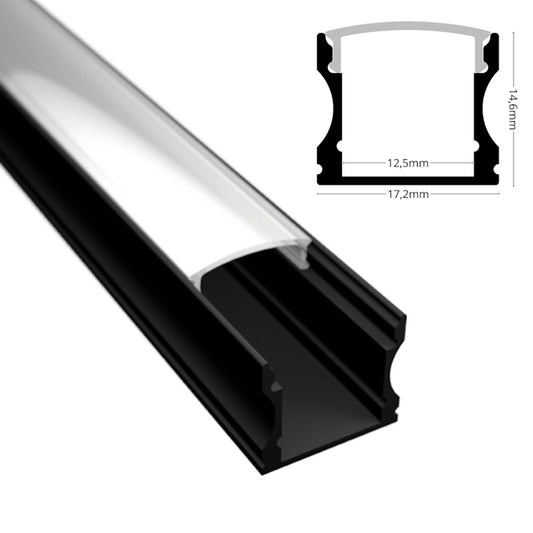 ALU Profil / Leiste AUFBAU-H in schwarz für LED Streifen + Abdeckung eloxiert