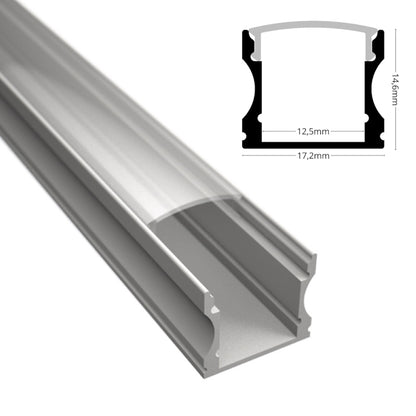 ALU Profil / Leiste AUFBAU-H silber für LED Streifen + Klick Abdeckung eloxiert