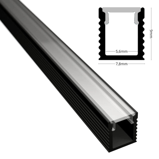 ALU Profil Schiene Leiste AUFBAU-MINI (9x7,8mm) schwarz für LED Streifen 1m/2m
