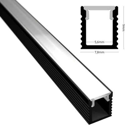 ALU Profil Schiene Leiste AUFBAU-MINI (9x7,8mm) schwarz für LED Streifen 1m/2m