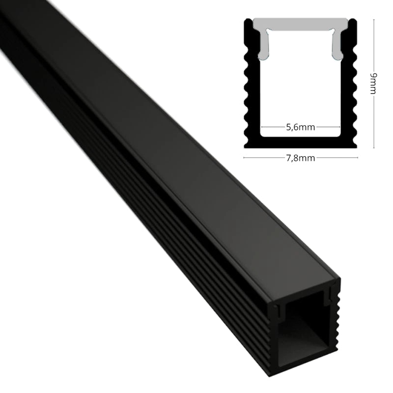 ALU Profil Schiene Leiste AUFBAU-MINI (9x7,8mm) schwarz für LED Streifen 1m/2m