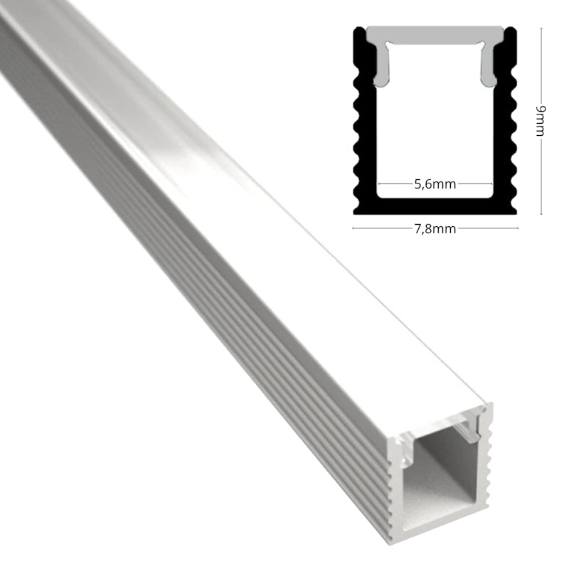 ALU Profil Schiene Leiste AUFBAU-MINI (9x7,8mm) in weiß für LED Streifen 1m/2m