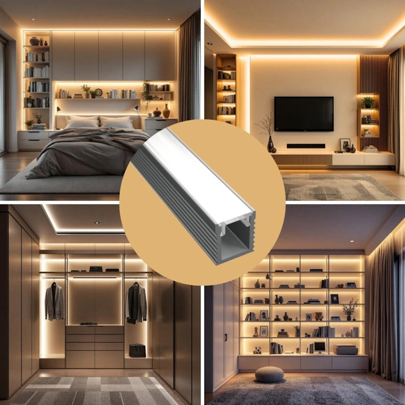 ALU Profil Schiene Leiste AUFBAU-MINI (9x7,8mm) in silber für LED Streifen 1m/2m