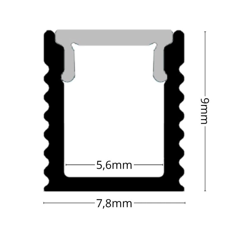 ALU Profil Schiene Leiste AUFBAU-MINI (9x7,8mm) in silber für LED Streifen 1m/2m